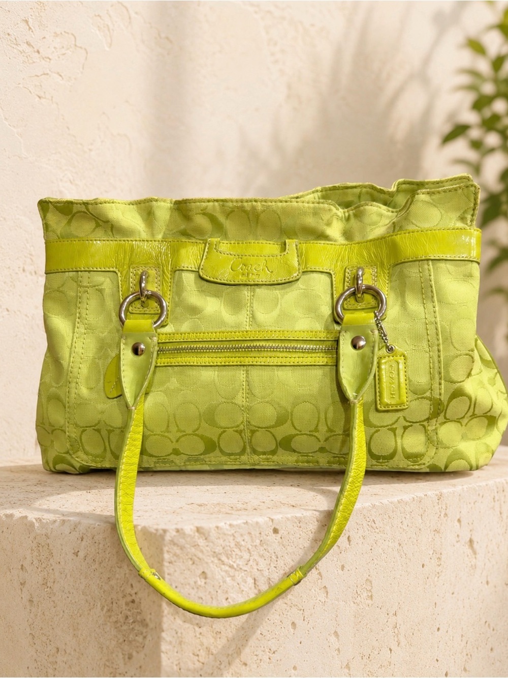 Coach vintage Y2K Neon Lime Signature Shoulder Tote F14892